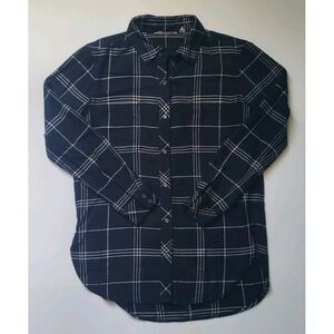 Athleta Black White Plaid Flannel Button Up Shirt Womens Size S Long Sleeve Top